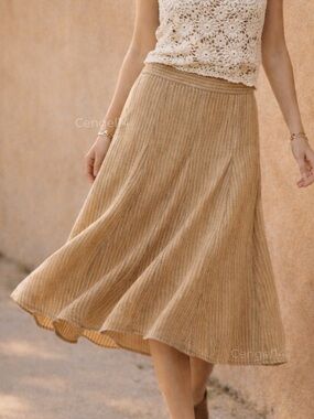 Free People Candace Midi Skirt Linen Blend Flowy Neutral XS NWT